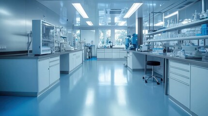 Poster - Modern High-Tech Laboratory with Smooth Metallic Surfaces and Empty Space