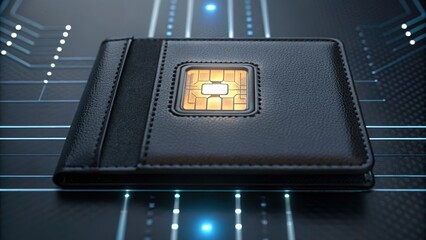 Poster - credit card positioned on circuit board representing the intersection of finance and technology
