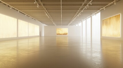 Poster - Spacious Museum Exhibit Hall with Bright Empty Walls and Floor
