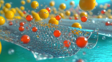 Poster - Magnified View of Water Molecules Being Purified in Abstract Scene