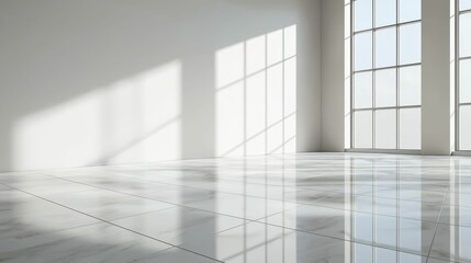 Poster - Minimalist White Room with Glossy Tiled Floor and Natural Light
