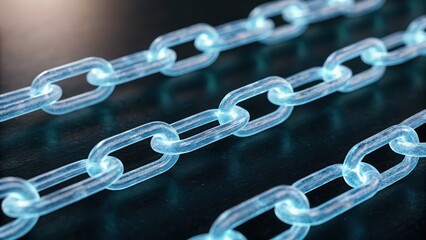 Poster - Chain of blue plastic beads representing smart contract automation and digital agreement validation