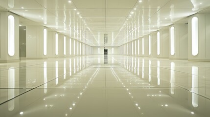 Poster - Glossy Infinite Space with Surreal Reflective Floor and Lights