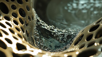 Poster - Water Droplets Flowing Through a Ceramic Filter in Close-Up View