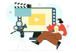 © denayune - Film Festival Vector Illustration Featuring Cinematography and the Process of Shooting Movies and Films in a Studio with Camera and Filmstrip