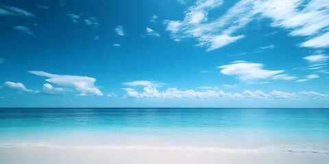 Poster - Tranquil blue ocean under bright sky with soft clouds and serene beach landscape : Generative AI