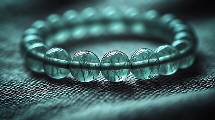 Poster - Artistic close up of a stylish bracelet made of translucent green stones laid on soft fabric creating an elegant composition : Generative AI