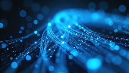 Poster - abstract artwork of glowing blue fibers. symbolizes tech, highspeed connections, digital communicati