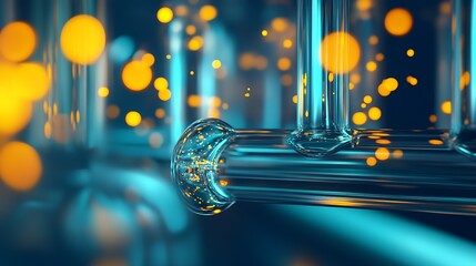 Leinwandbilder - Stunning close up view of clear glass tubes illuminated with dazzling bokeh lights in a vibrant abstract background : Generative AI