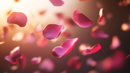 Fototapete - Floating pink rose petals in soft light creating a romantic and dreamy atmosphere : Generative AI