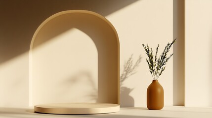 Poster - Stylish display of a terracotta vase with greenery against a soft beige background showcasing natural elegance : Generative AI
