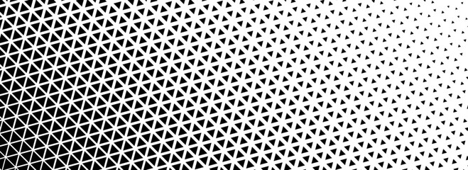 Poster - Triangle halftone gradient background. Geometric triangular tech pattern texture. Black abstract fading gradation wallpaper. Vector vanishing mosaic pop art backdrop for booklet, flyer, poster, banner
