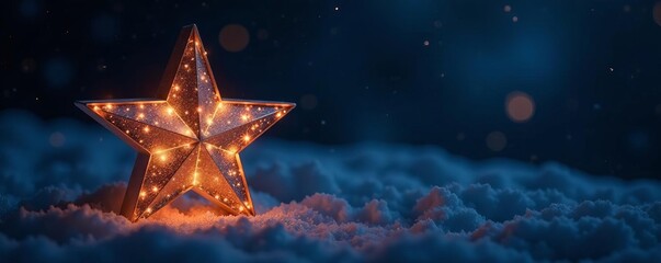 glowing star ornament against dark night sky backdrop, stars , universe, festivity