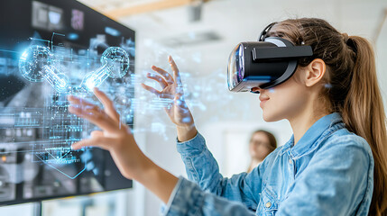 Poster - Virtual reality experience tech lab digital interaction innovative environment close-up view future concepts