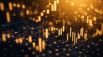Fototapete - Modern abstract illustration of financial metrics and data trends represented in vibrant golden hues : Generative AI