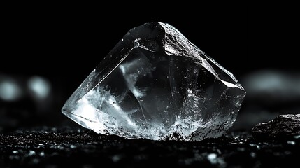 Poster - Stunning Close Up of a Sharp Crystal Stone on a Black Surface : Generative AI