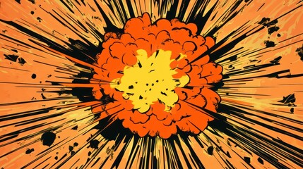 Wall Mural - Comic book style explosion with a bright yellow center and radiating orange lines, conveying action, impact, or surprise. Ideal for graphic design, illustrations, or pop art projects