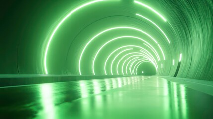 Aufkleber - Futuristic neon green tunnel with glowing lines and reflections, creating a sense of depth and movement. Ideal for technology, gaming, or abstract-themed projects.