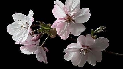 Aufkleber - Elegant close-up view of pink cherry blossoms showcasing the charm of springtime on a dark backdrop : Generative AI