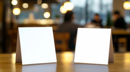 Aufkleber - Two Standalone Blank Menu Tents on a Cafe Table in Soft Lighting : Generative AI