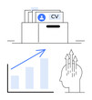 © robu_s - Folder with CV, bar chart pointing upward, and head with arrows symbolizing growth, performance, and progress. Ideal for recruitment, business growth, performance, strategy career planning