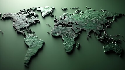 Poster - Beautifully designed world map with intricate details in varying shades of green : Generative AI