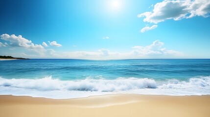 Poster - Captivating Coastal View Featuring Rolling Waves and Crystal Clear Water Under Bright Sky : Generative AI