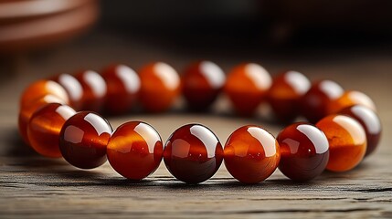 Poster - Detailed view of a stunning red tiger eye gemstone bracelet showcasing its rich color and texture on wooden surface : Generative AI