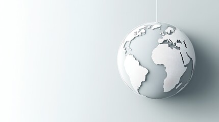 Poster - Hanging White Earth Globe Showcasing Detailed Contours of Continents Against a Soft Background : Generative AI