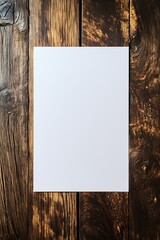 Poster - Minimalist blank white paper on a rustic wooden texture background for artwork or notes : Generative AI