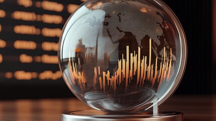 Aufkleber - Chic Glass Globe Depicting World with Financial Charts and Vibrant Design Elements : Generative AI