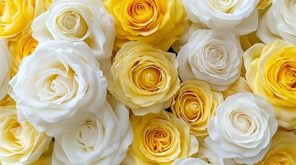 Poster - Stylish closeup of yellow and white roses forming a beautiful floral composition perfect for any occasion : Generative AI