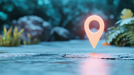 Fototapete - Icon Pin Location Direction A 3D rendered pin icon with a glowing arrow pointing towards a specific location, minimalist design, clean background.
