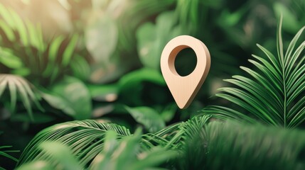 Poster - Icon Pin Location Navigation A GPS navigation screen on a smartphone with a prominent pin icon marking the destination, realistic interface, close up.