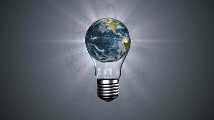 Poster - Light bulb with Earth and geometric lines, symbolizing global innovation and ideas