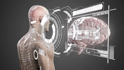 Poster - Animation of human anatomy with digital brain interface in futuristic school setting