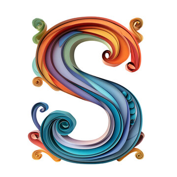 Letters S, Alphabet Made cut and folded from paper isolated on a transparent background