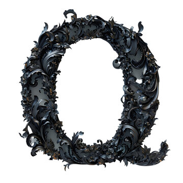 Letters Q, Realistic Black Fire Alphabet isolated on a transparent background