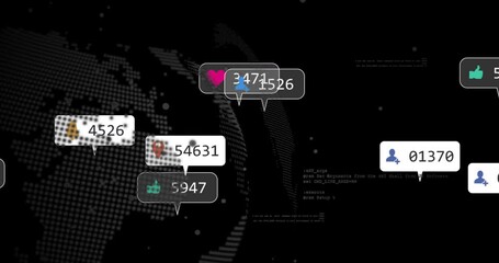 Poster - Animation of digital icons floating over globe with binary code in school
