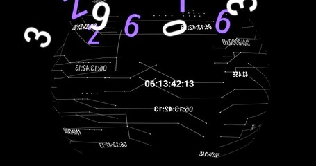 Aufkleber - Rotating numbers and digital clock animation over black background with white lines