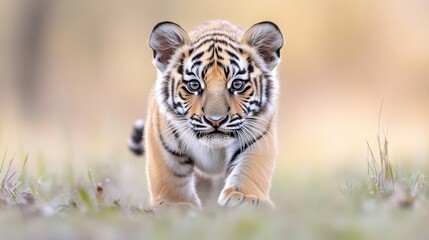  Adorable tiger cub, focused gaze
