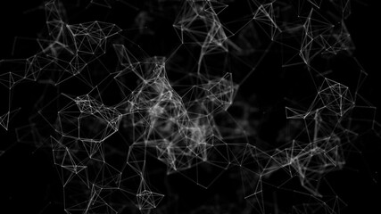 Poster - Motion plexus of dots and lines. Technology with white light that pulse in center, social networks, communication, business. technology abstract background