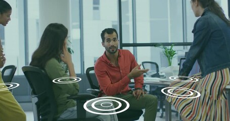 Poster - Business meeting with network connections animation over diverse team in office