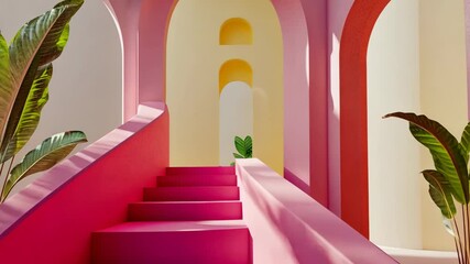 Poster - elegant curved staircase in a modern interior with vibrant colors generative ai