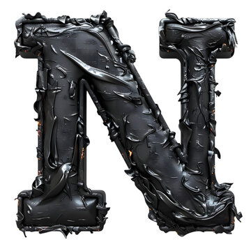 Letters N, Realistic Black Fire Alphabet isolated on a transparent background