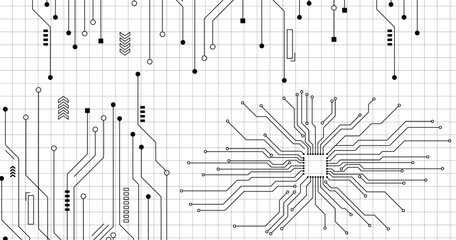 Poster - Computer Circuit Board Seamless Black and White Technology Background stock illustration