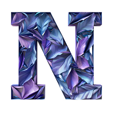 Letters N, Alphabet Made cut and folded from paper isolated on a transparent background