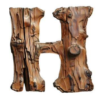 Letters H, Alphabet Made wood, with natural grain texture. isolated on a transparent background