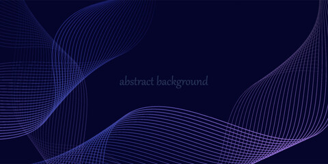 Poster - Dark abstract background with glowing wave. Shiny moving lines design element. Modern purple blue gradient flowing wave lines. Futuristic technology concept. Vector illustration