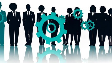 Poster - Business Professionals Collaborating With Gears for Success Generative AI